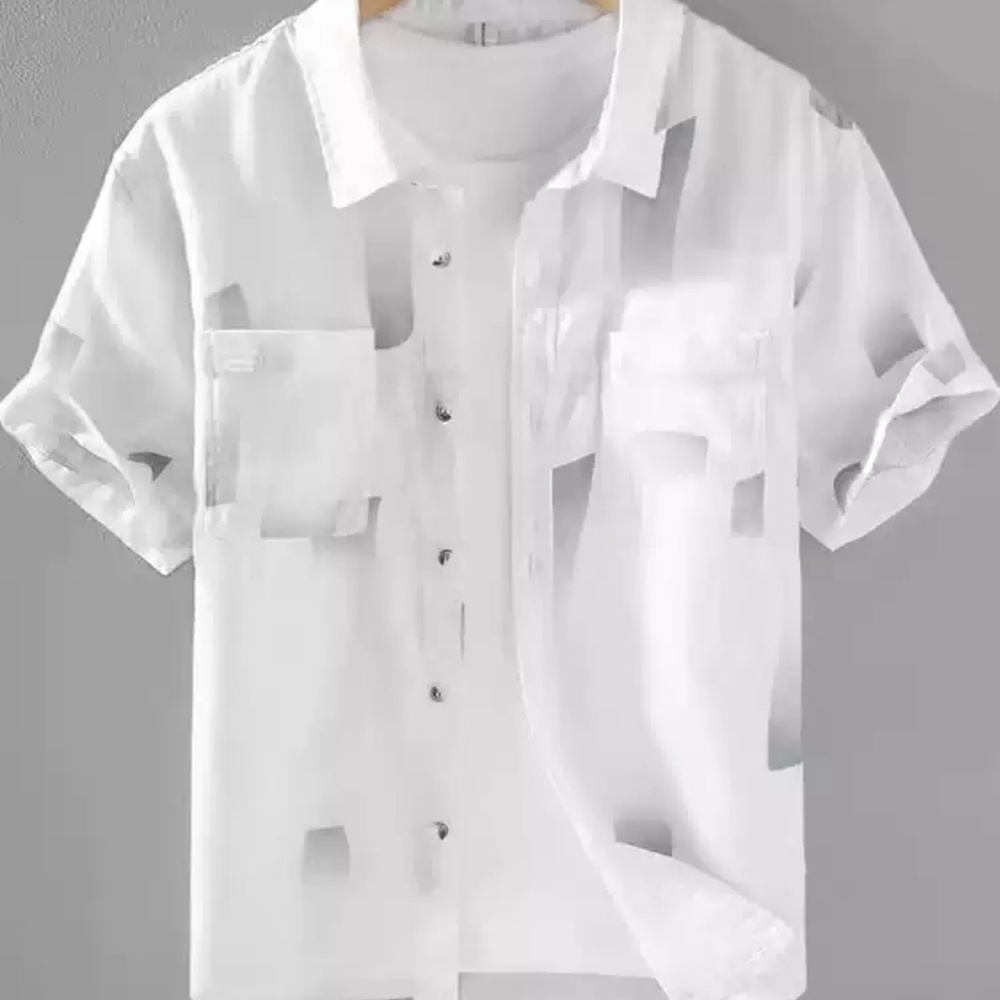 Cutout Sheer White Short Sleeve Shirt